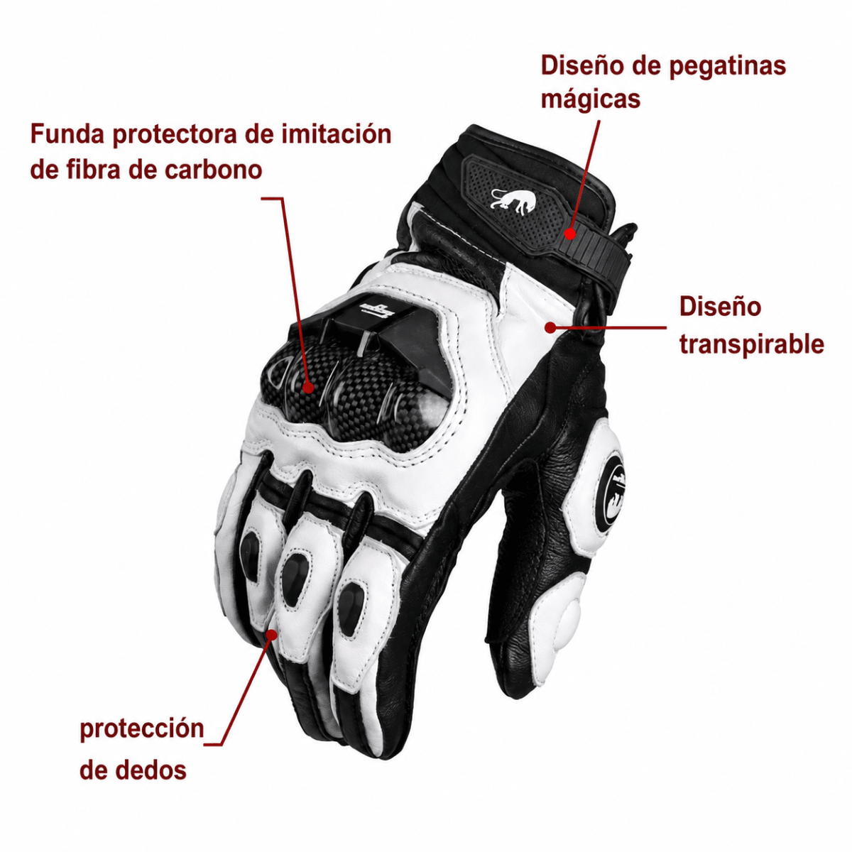 GUANTE MOTO FURYGAN CUERO BLANCO NEGRO - Imagen 2